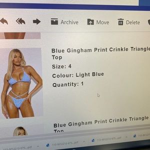 Light blue gingham bikini top only - nwt